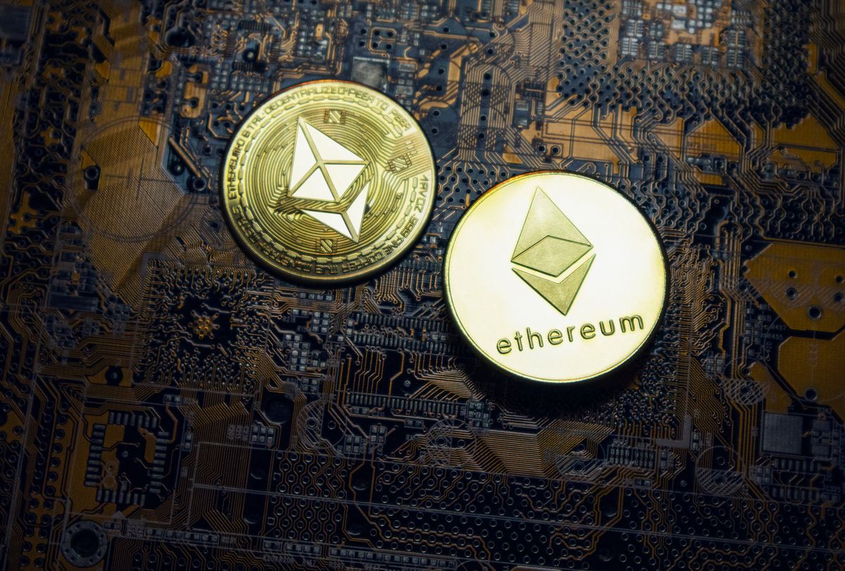 Ether (ethereum coin) laying on circuit