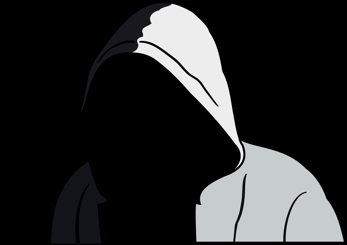 silhouette of anonymous hacker in white